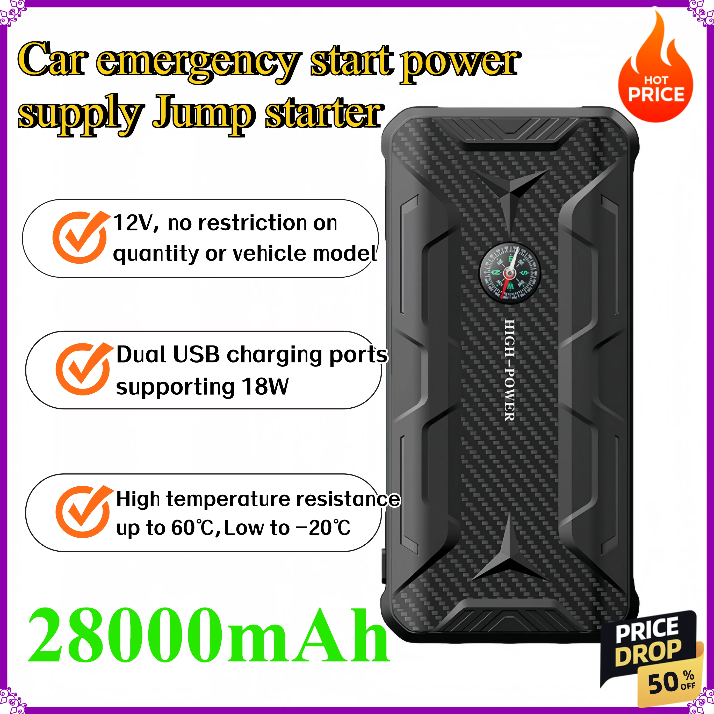 Car emergency start power supply 12v trolley ride Dianbao large-capacity battery ignition car Jump Starter
Car emergency start power supply 12v trolley ride Dianbao large-capacity battery ignition car Jump Starter