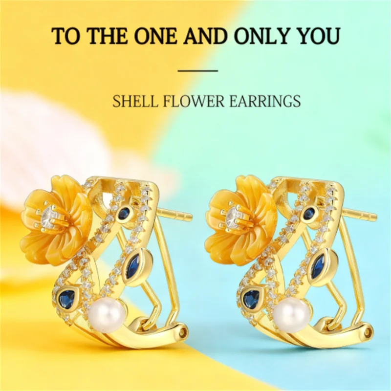 Laya NEW 925 Sterling Silver White Bread Beads Luxury Jewelry Blue Crystal Zircon Natural Shell Flower Stud Earrings For Women
Laya NEW 925 Sterling Silver White Bread Beads Luxury Jewelry Blue Crystal Zircon Natural Shell Flower Stud Earrings For Women