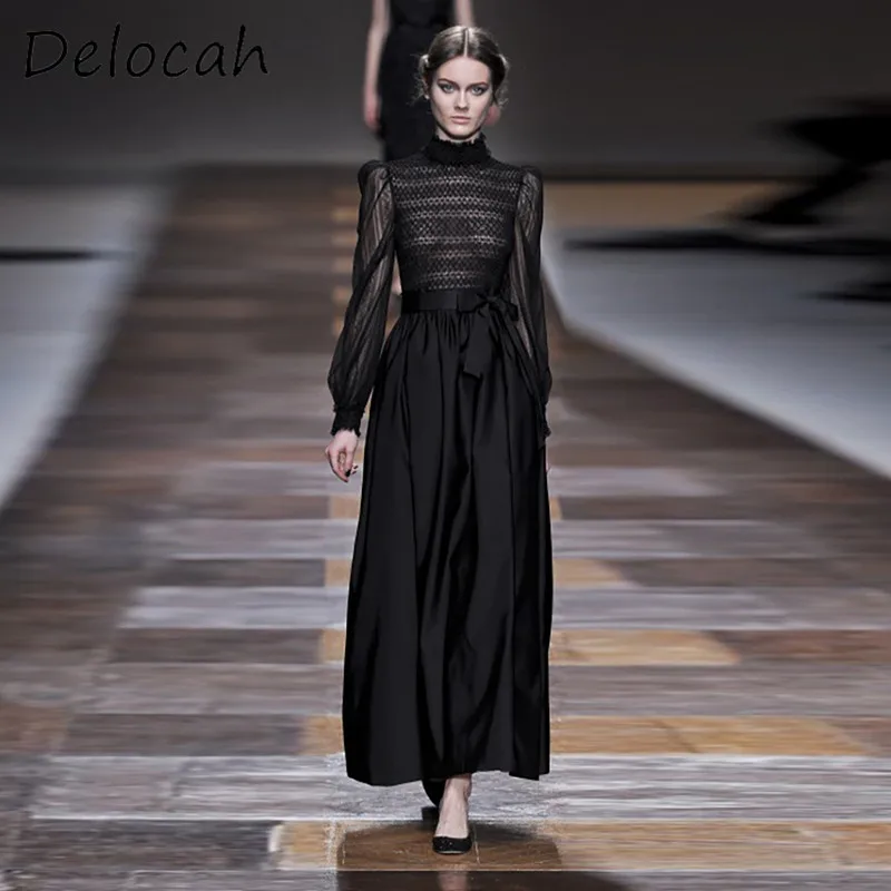Deloach Spring/Summer New Fashion Women's Stand Collar Customized Lace Splicing Long Sleeve Lace-Up Bow End Waist Cinched Dress
Deloach Spring/Summer New Fashion Women's Stand Collar Customized Lace Splicing Long Sleeve Lace-Up Bow End Waist Cinched Dress