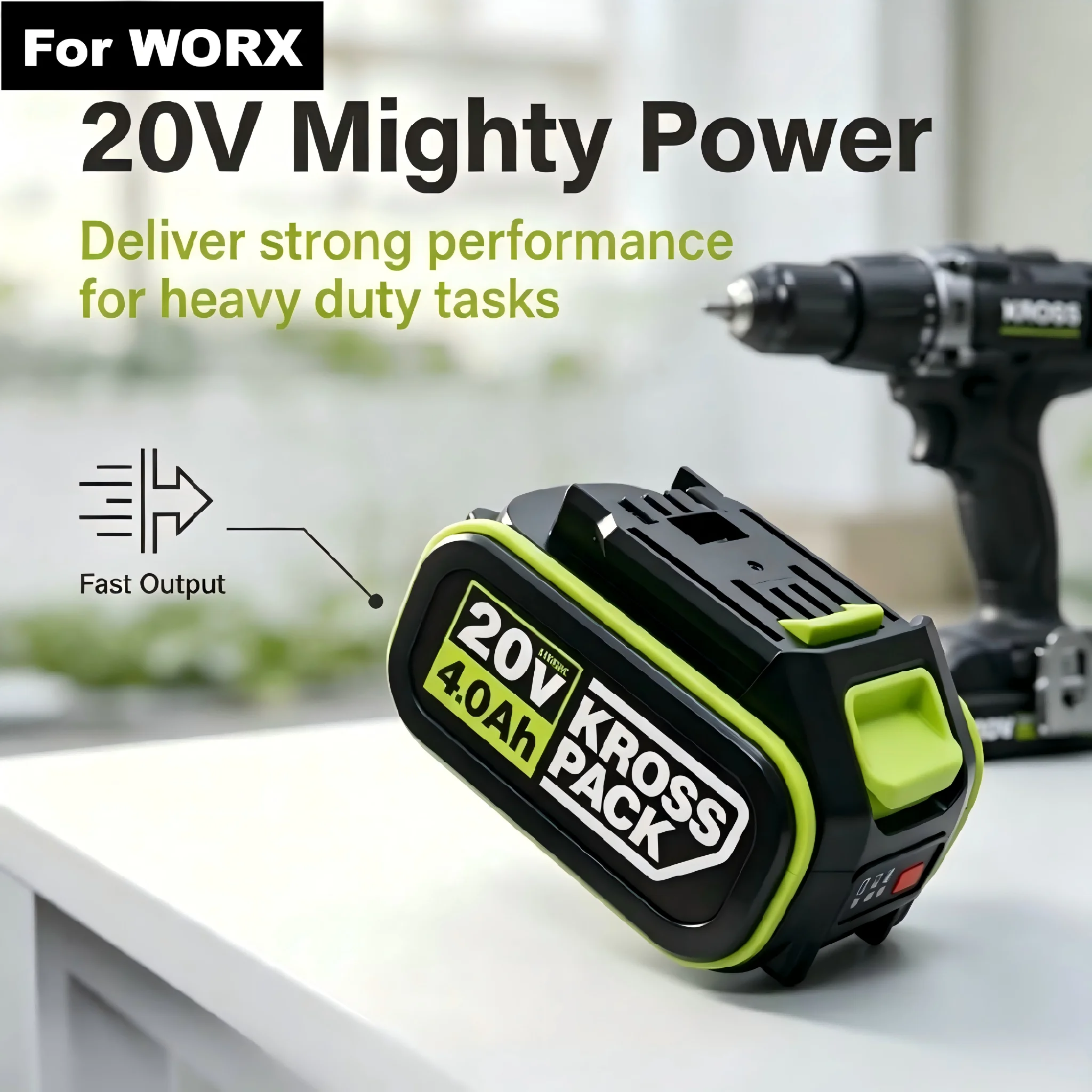 For WORX 20V 4.0Ah Large Capacity Lithium Battery Long Lasting Durable Replacement Battery Compatible With All 20V Power Tools
For WORX 20V 4.0Ah Large Capacity Lithium Battery Long Lasting Durable Replacement Battery Compatible With All 20V Power Tools