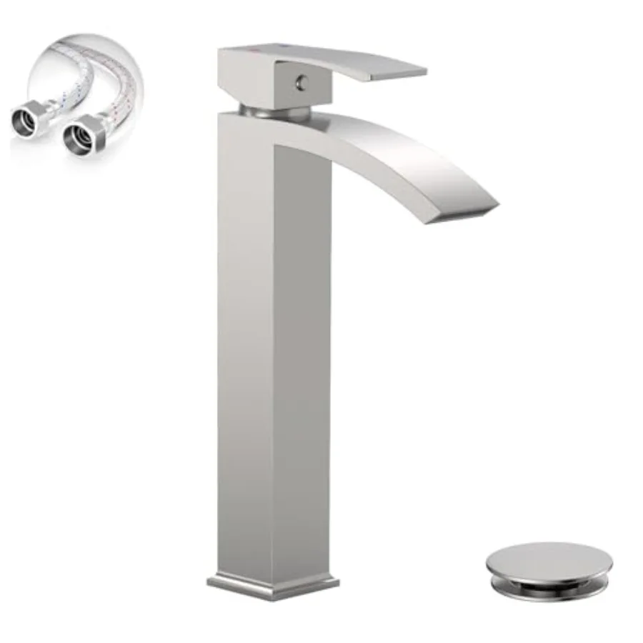Vessel Sink Faucet Waterfall Bathroom Faucets Tall Spout Single Handle Single Hole Bathroom Faucets with Pop Up Drain and Witho
Vessel Sink Faucet Waterfall Bathroom Faucets Tall Spout Single Handle Single Hole Bathroom Faucets with Pop Up Drain and Witho