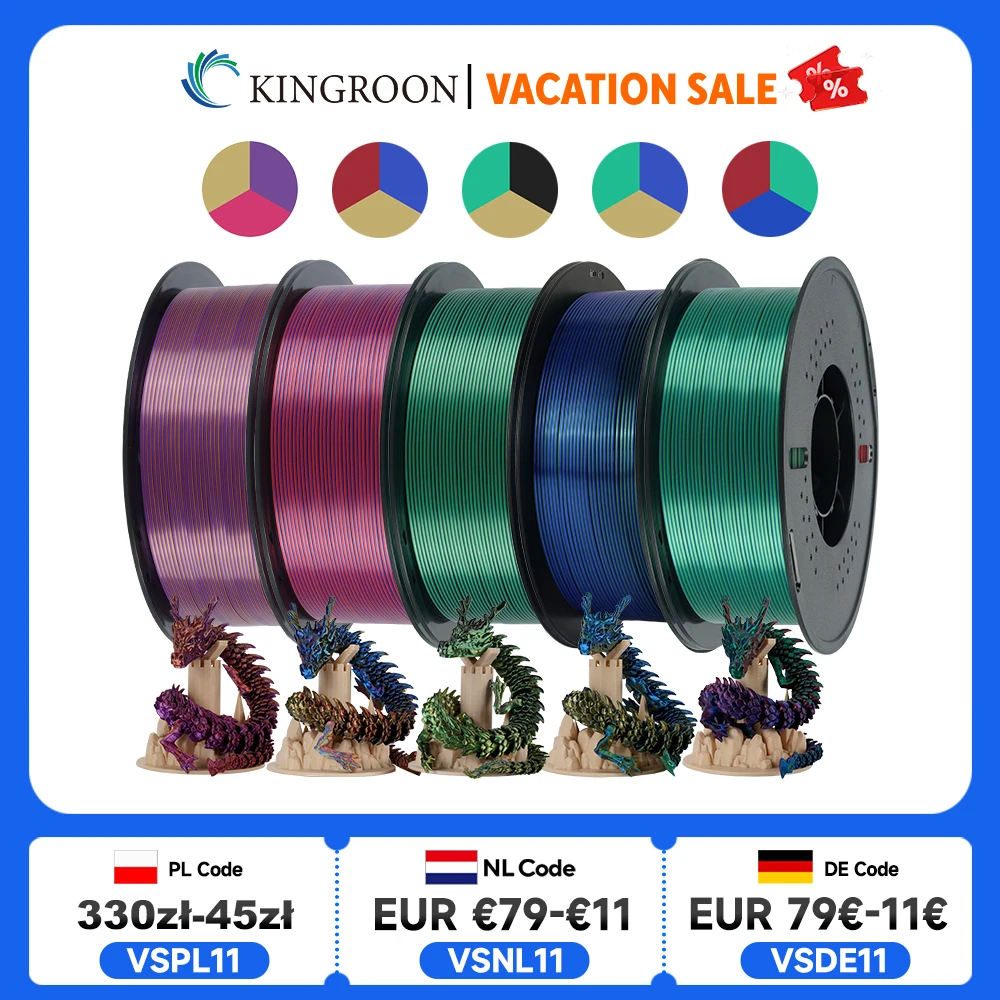 KINGROON 5KG Silk Tricolor PLA Filament 1.75mm, Three-colour Coextrusion 3D Printing Material, New Color Change, 5Roll 1kg/Spool
KINGROON 5KG Silk Tricolor PLA Filament 1.75mm, Three-colour Coextrusion 3D Printing Material, New Color Change, 5Roll 1kg/Spool