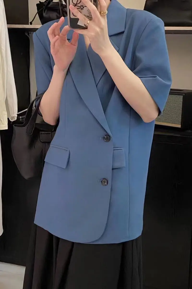 Women's Linen Blazer Jacket Summer Ash Blue Relaxed Fit Short Sleeve Lightweight Open Front Smart Casual 
Women's Linen Blazer Jacket Summer Ash Blue Relaxed Fit Short Sleeve Lightweight Open Front Smart Casual