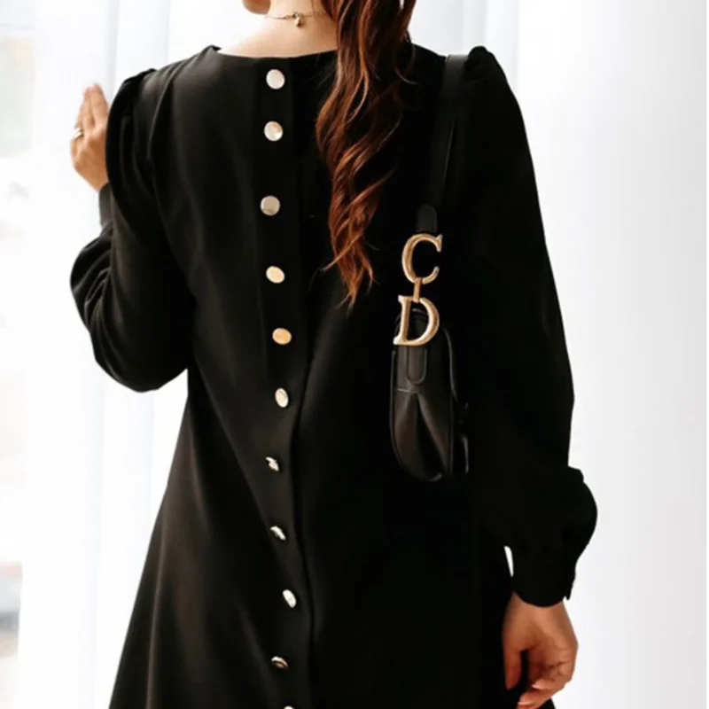 Women New Long Sleeve Round Neck Metal Buckle Dress Women's Back Buttons Decorated Skirt Loose Sexy Fashion Commuter Suit
Women New Long Sleeve Round Neck Metal Buckle Dress Women's Back Buttons Decorated Skirt Loose Sexy Fashion Commuter Suit