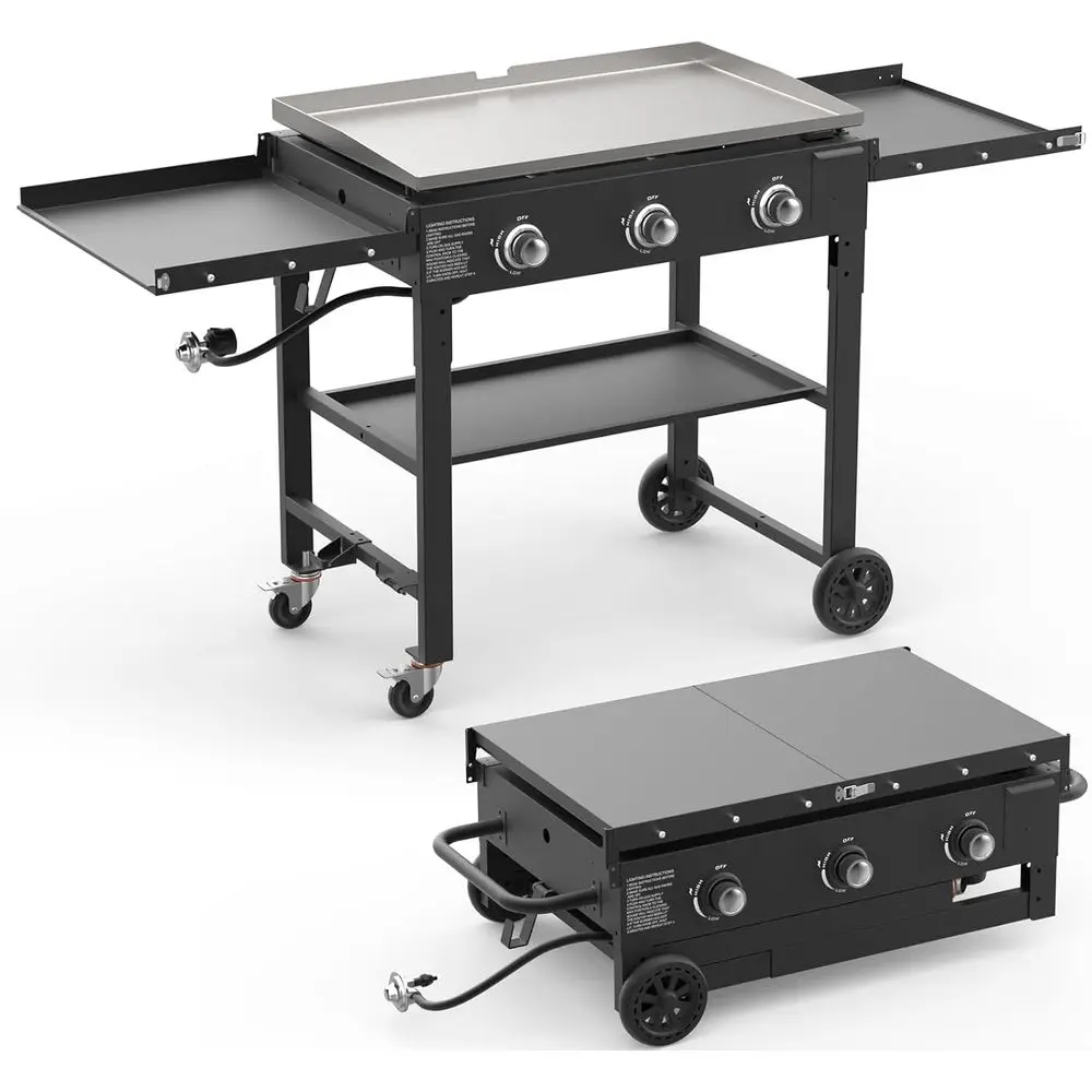32 Inch Stainless Steel Portable Detachable Propane Griddle, 3 Burner Gas Grill with 45,000 BTU Output and Side Shelves for Outd
32 Inch Stainless Steel Portable Detachable Propane Griddle, 3 Burner Gas Grill with 45,000 BTU Output and Side Shelves for Outd