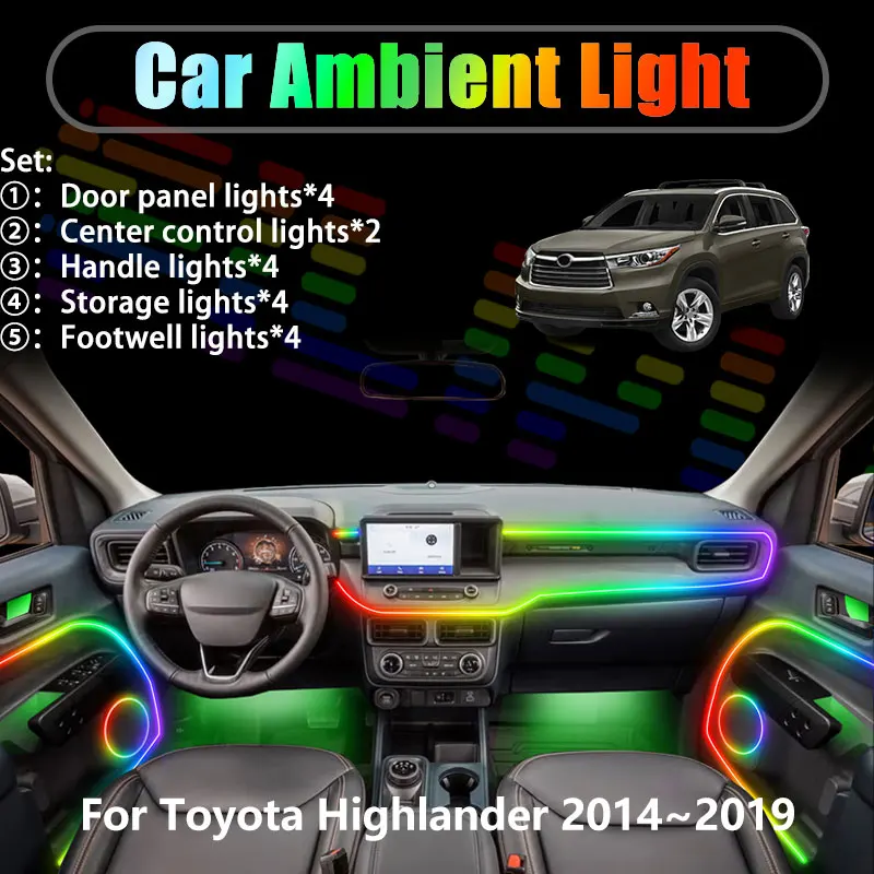 For Toyota Highlander 2014~2019 MK3 XU50 2/18 in 1 Car ambient lighting Led trunk interior led lights USB RGB Ensemble Streamer
For Toyota Highlander 2014~2019 MK3 XU50 2/18 in 1 Car ambient lighting Led trunk interior led lights USB RGB Ensemble Streamer