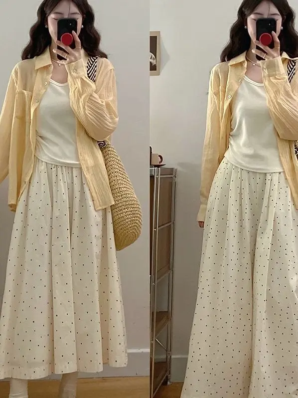 plus Size Women's Spring Summer New Sun Protection Shirt Base Vest Wide Leg Pants Half Skirt Three Piece Set Sweet School Sty...
plus Size Women's Spring Summer New Sun Protection Shirt Base Vest Wide Leg Pants Half Skirt Three Piece Set Sweet School Sty...