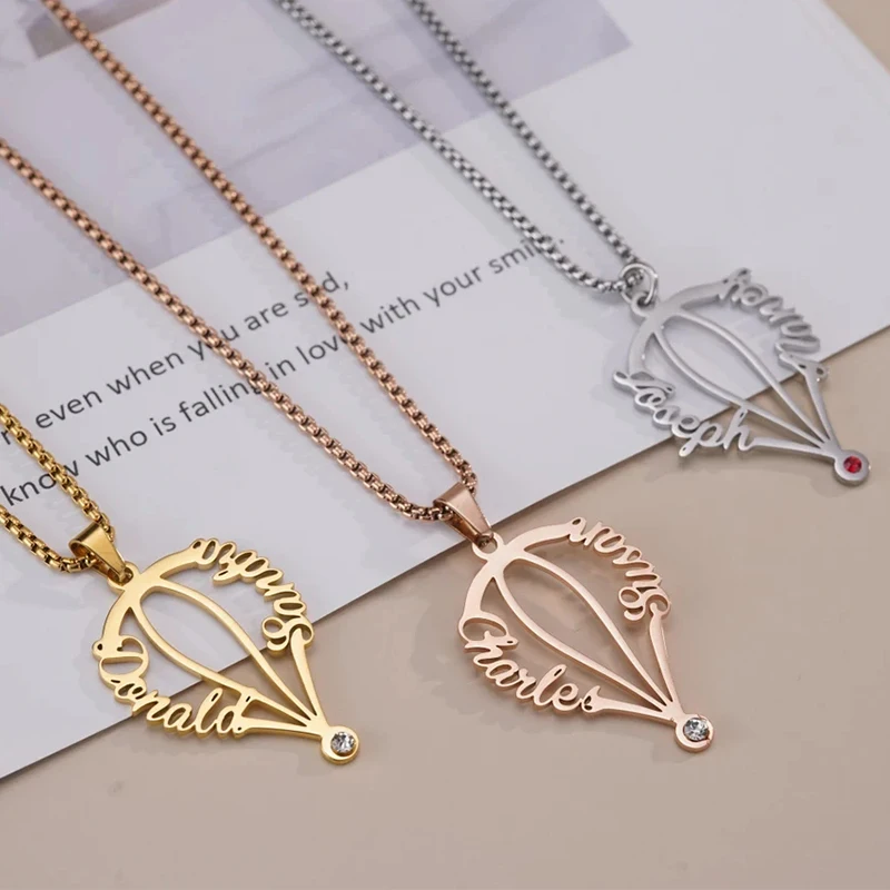 Customized 2 Names Hot Air Balloon Necklace for Women Stainless Steel Personalized Birthstone Necklace Christmas Jewelry Gift
Customized 2 Names Hot Air Balloon Necklace for Women Stainless Steel Personalized Birthstone Necklace Christmas Jewelry Gift