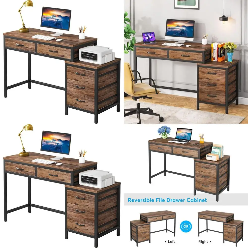 5-Drawer Desk with Reversible Cabinet, Printer Stand, Industrial Storage Desk, Rustic Writing Table for Small Spaces
5-Drawer Desk with Reversible Cabinet, Printer Stand, Industrial Storage Desk, Rustic Writing Table for Small Spaces
