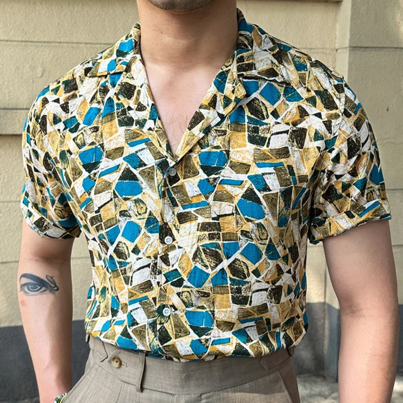 High Quality Retro Colorful Geometric Print Shirt Short Sleeve Casual Men Shirt Streetwear Breathable Camisa Fashion Masculina
High Quality Retro Colorful Geometric Print Shirt Short Sleeve Casual Men Shirt Streetwear Breathable Camisa Fashion Masculina