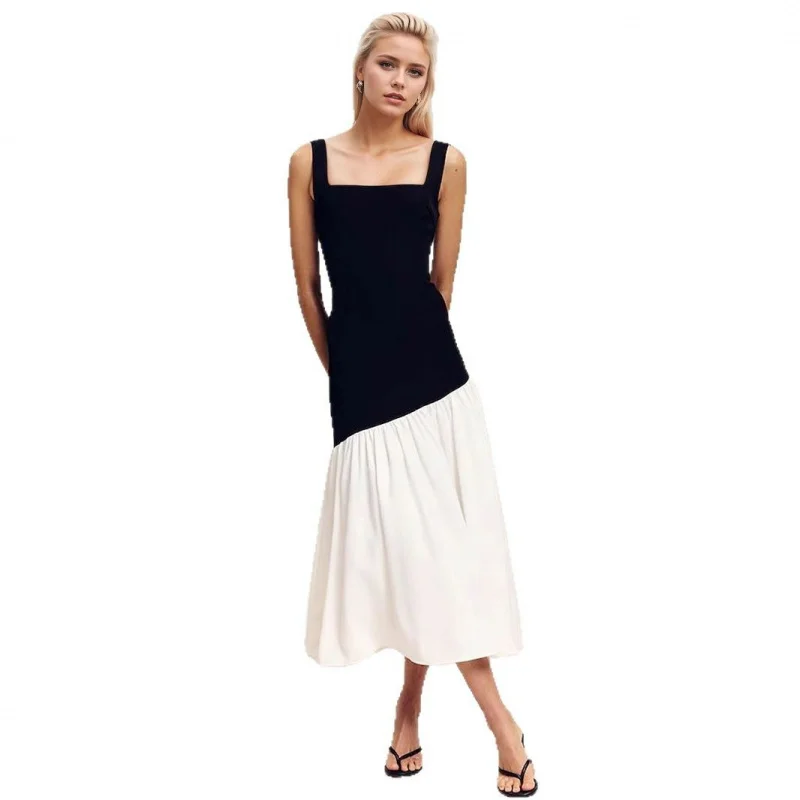 European and American Elegant Socialite Color Block Dress French Sleeveless Off-Shoulder Spring Summer New Black and Wh
European and American Elegant Socialite Color Block Dress French Sleeveless Off-Shoulder Spring Summer New Black and Wh