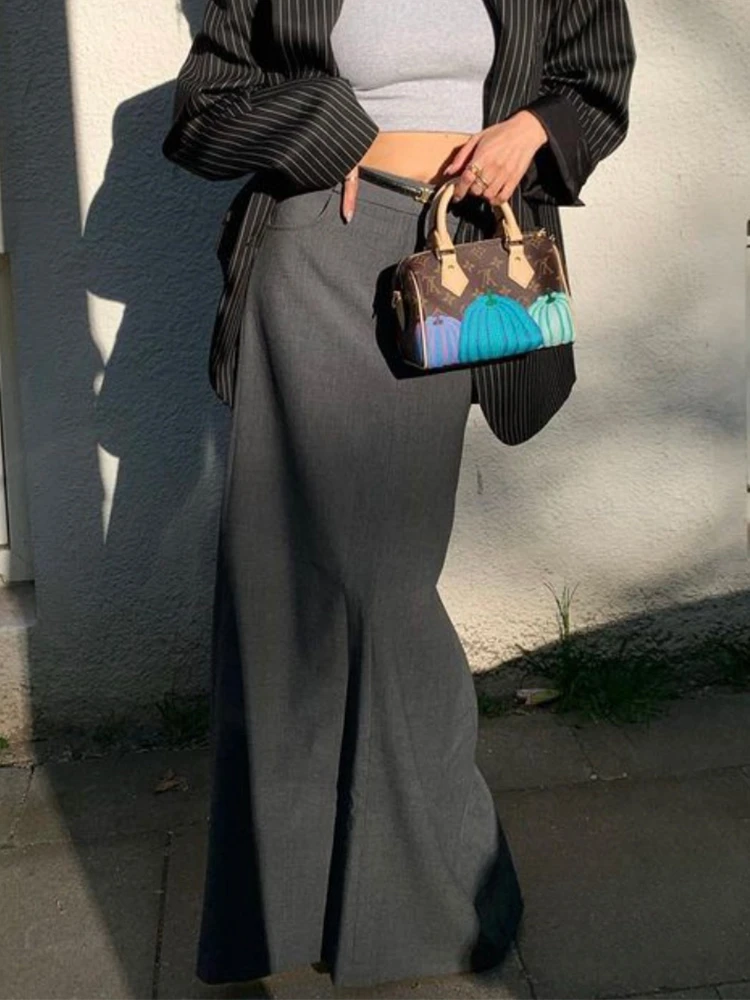 Office Lady Gray Long Skirts Women High Waist Pockets Straight Slim Back Split Skirts Fashion 2023 Elegant Mujer Faldas
Office Lady Gray Long Skirts Women High Waist Pockets Straight Slim Back Split Skirts Fashion 2023 Elegant Mujer Faldas