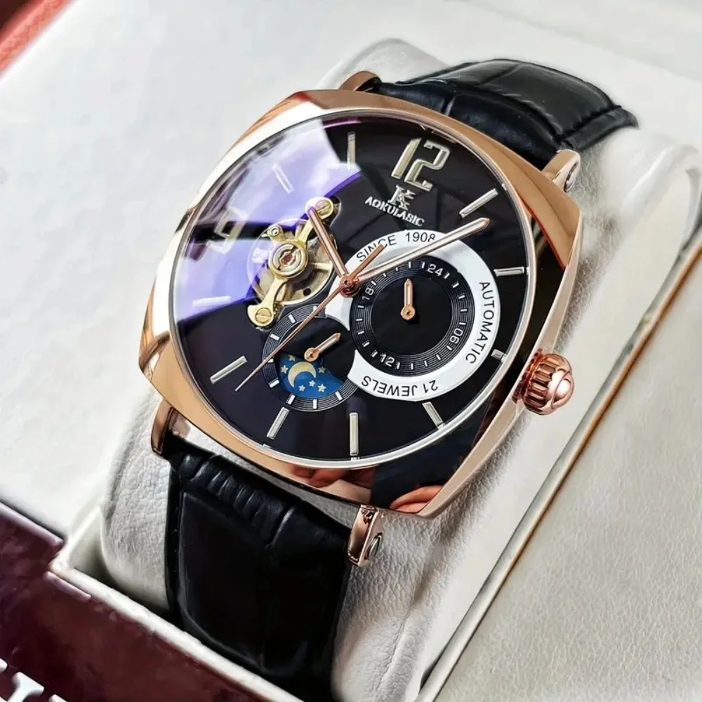 Elegant Men's Automatic Mechanical Watch with High Aesthetic Appeal - Skeleton Dial, Alloy Case, Leather Strap - Suitable for Business and Casual Wear, the Best Gift for Him, No Batteries Required
Elegant Men's Automatic Mechanical Watch with High Aesthetic Appeal - Skeleton Dial, Alloy Case, Leather Strap - Suitable for Business and Casual Wear, the Best Gift for Him, No Batteries Required