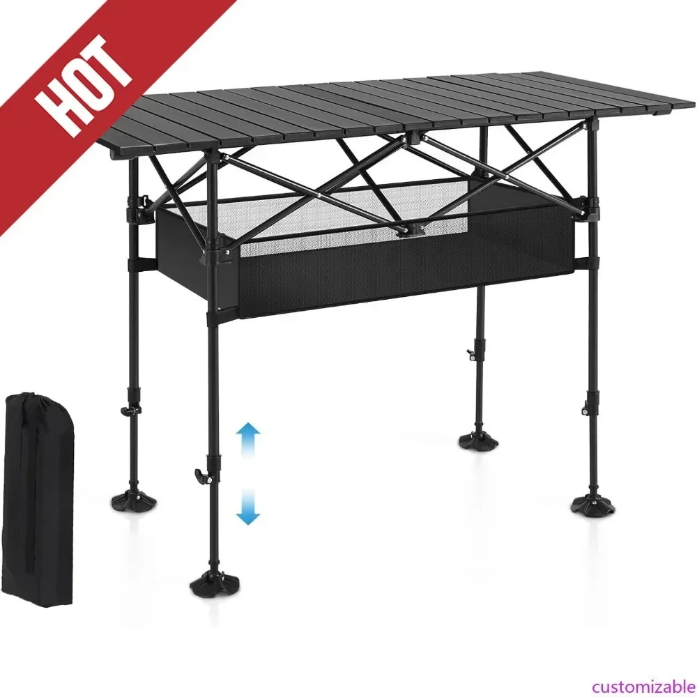 Customizable-Folding Camping Table, Portable Roll-up Table With Adjustable Height, Large Storage Bag And Carrying Bag, Tall Alum
Customizable-Folding Camping Table, Portable Roll-up Table With Adjustable Height, Large Storage Bag And Carrying Bag, Tall Alum