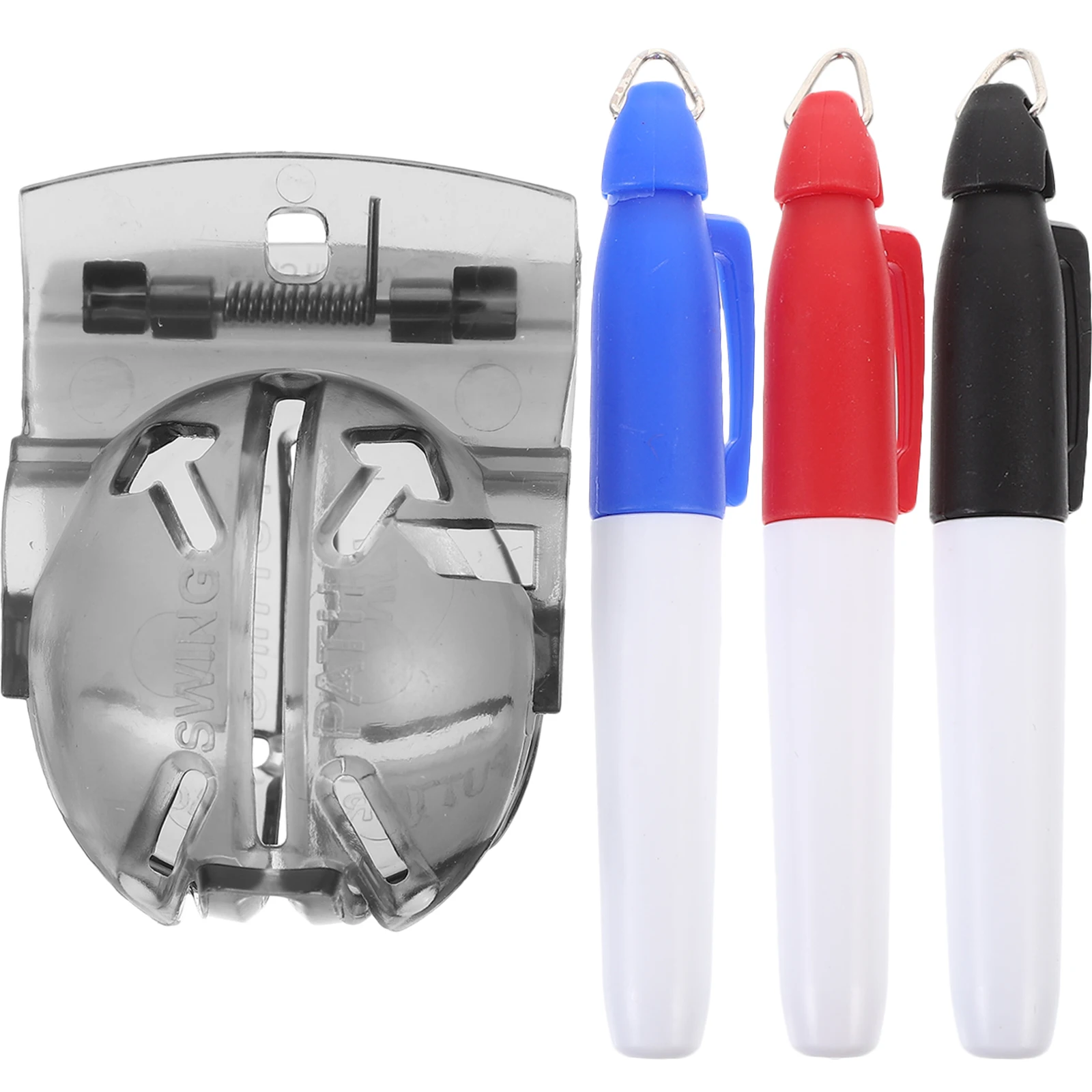 1 set Golf Ball Stencil Durable Reusable Marker Plastic Alignment Tool Spring Clip Gray 3 Pens Draw Line Cap Golfing Aid
1 set Golf Ball Stencil Durable Reusable Marker Plastic Alignment Tool Spring Clip Gray 3 Pens Draw Line Cap Golfing Aid