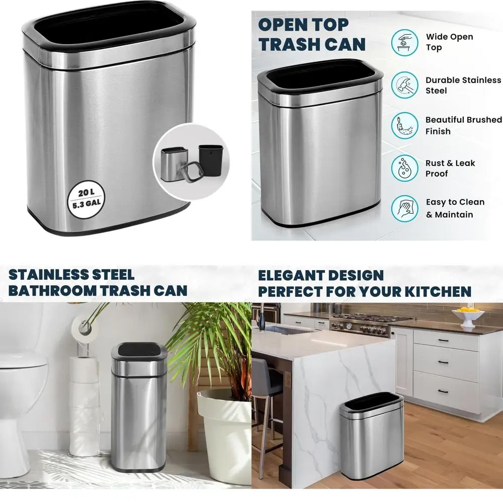 20L Brushed Nickel Slim Design Open Top Trash Can, Ideal for Kitchen, Bathroom, Office, and More with Removable Bin
20L Brushed Nickel Slim Design Open Top Trash Can, Ideal for Kitchen, Bathroom, Office, and More with Removable Bin