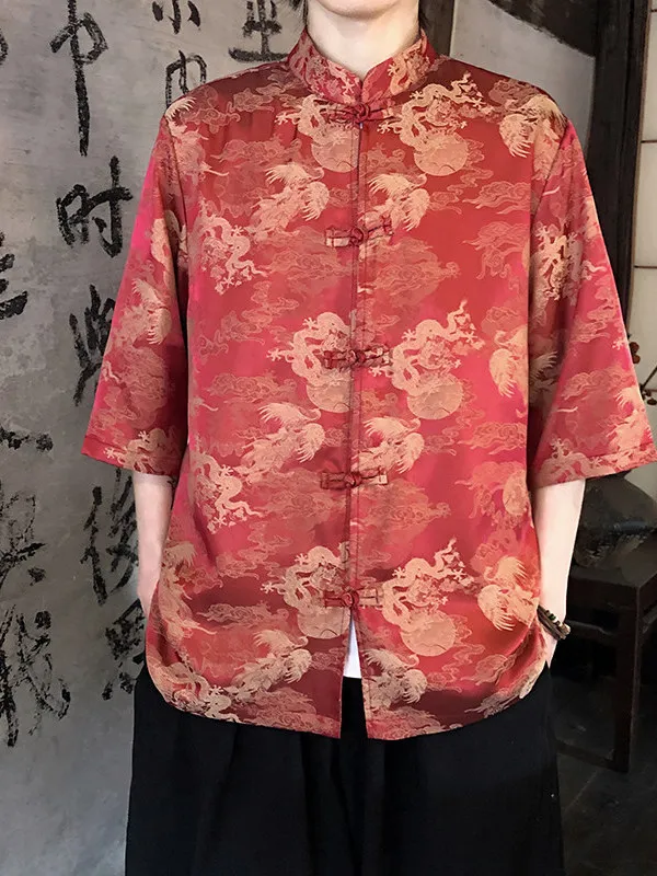 Ice Silk ort Sve irt Men's Summer New Chinese Sle Embroidery Button Stand Collar Tang Costume Hanfu Thin Floral Print
Ice Silk ort Sve irt Men's Summer New Chinese Sle Embroidery Button Stand Collar Tang Costume Hanfu Thin Floral Print