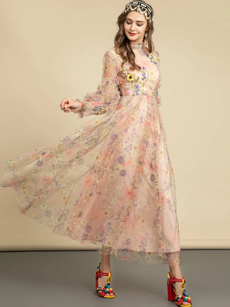 LD LINDA DELLA Fashion Designer Summer Long Mesh Dress Women Lantern sleeve Ruffle Floral Embroidery Print Vintage Party Dress
LD LINDA DELLA Fashion Designer Summer Long Mesh Dress Women Lantern sleeve Ruffle Floral Embroidery Print Vintage Party Dress