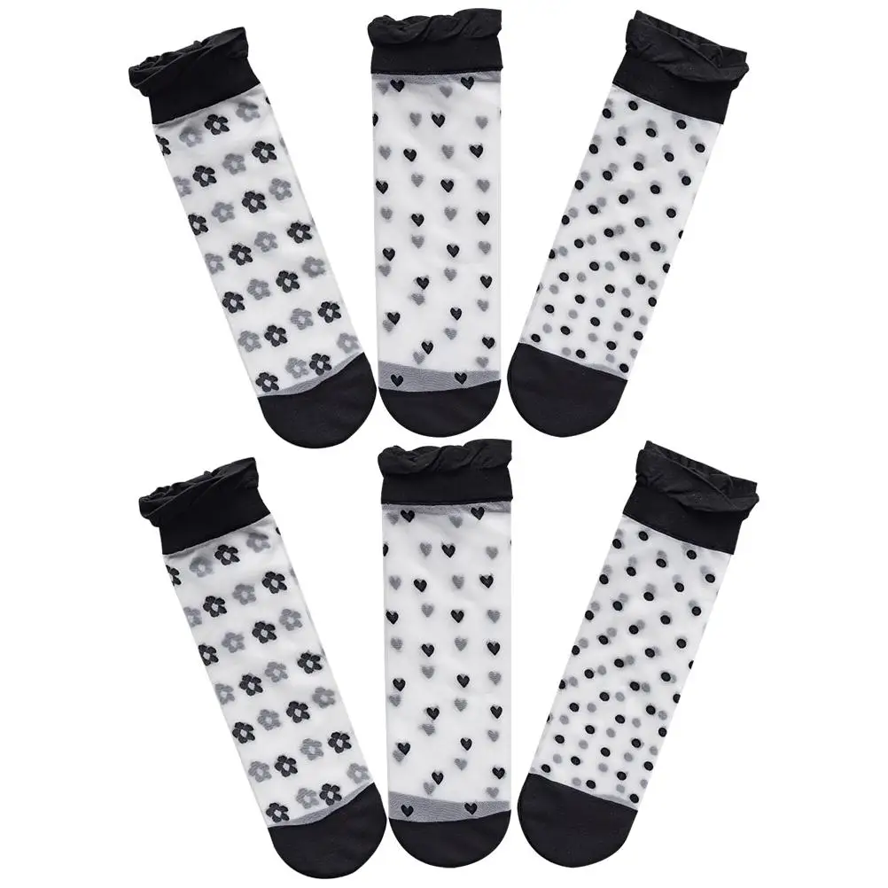 3 Pairs Black White Mid Tube Socks Sheer Mesh Lace Transparent Summer Dot Heart Flower Women Girls Breathable Comfortable
3 Pairs Black White Mid Tube Socks Sheer Mesh Lace Transparent Summer Dot Heart Flower Women Girls Breathable Comfortable