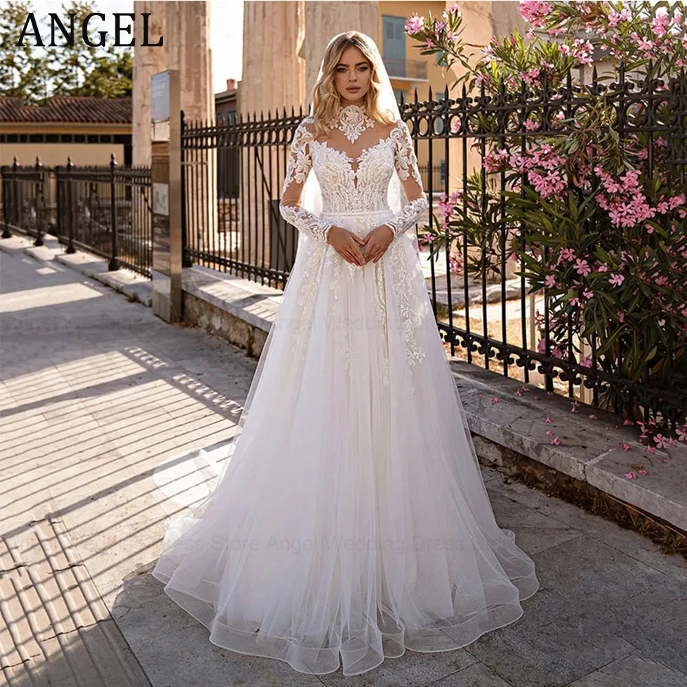 ANGEL Garden Long Sleeves Tulle Wedding Dress Princess Lace Appliques V-Neck Illusion Backless Button Bridal Gown Custom Made
ANGEL Garden Long Sleeves Tulle Wedding Dress Princess Lace Appliques V-Neck Illusion Backless Button Bridal Gown Custom Made