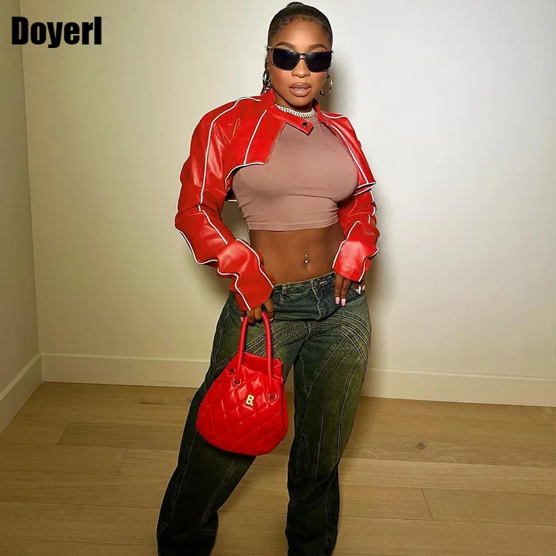 Red PU Faux Leather Cropped Bomber Jacket Women Autumn 2023 Fashion Streetwear Long Sleeve Zipper Short Coat Jacket Tops Y2K
Red PU Faux Leather Cropped Bomber Jacket Women Autumn 2023 Fashion Streetwear Long Sleeve Zipper Short Coat Jacket Tops Y2K
