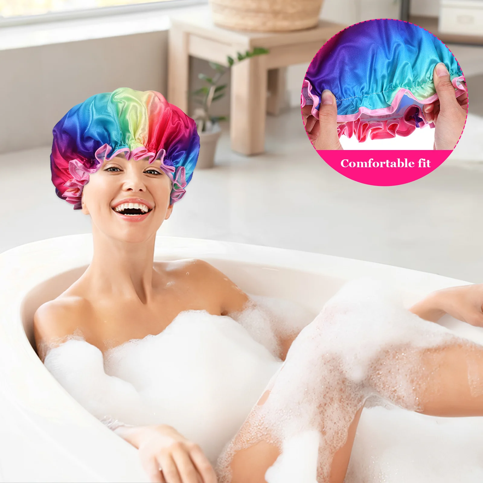 Elastic Waterproof Shower Cap for Women Men Rainbow Design Stylish Durable Travel Hair Protection Shower Cap Hair Cover
Elastic Waterproof Shower Cap for Women Men Rainbow Design Stylish Durable Travel Hair Protection Shower Cap Hair Cover