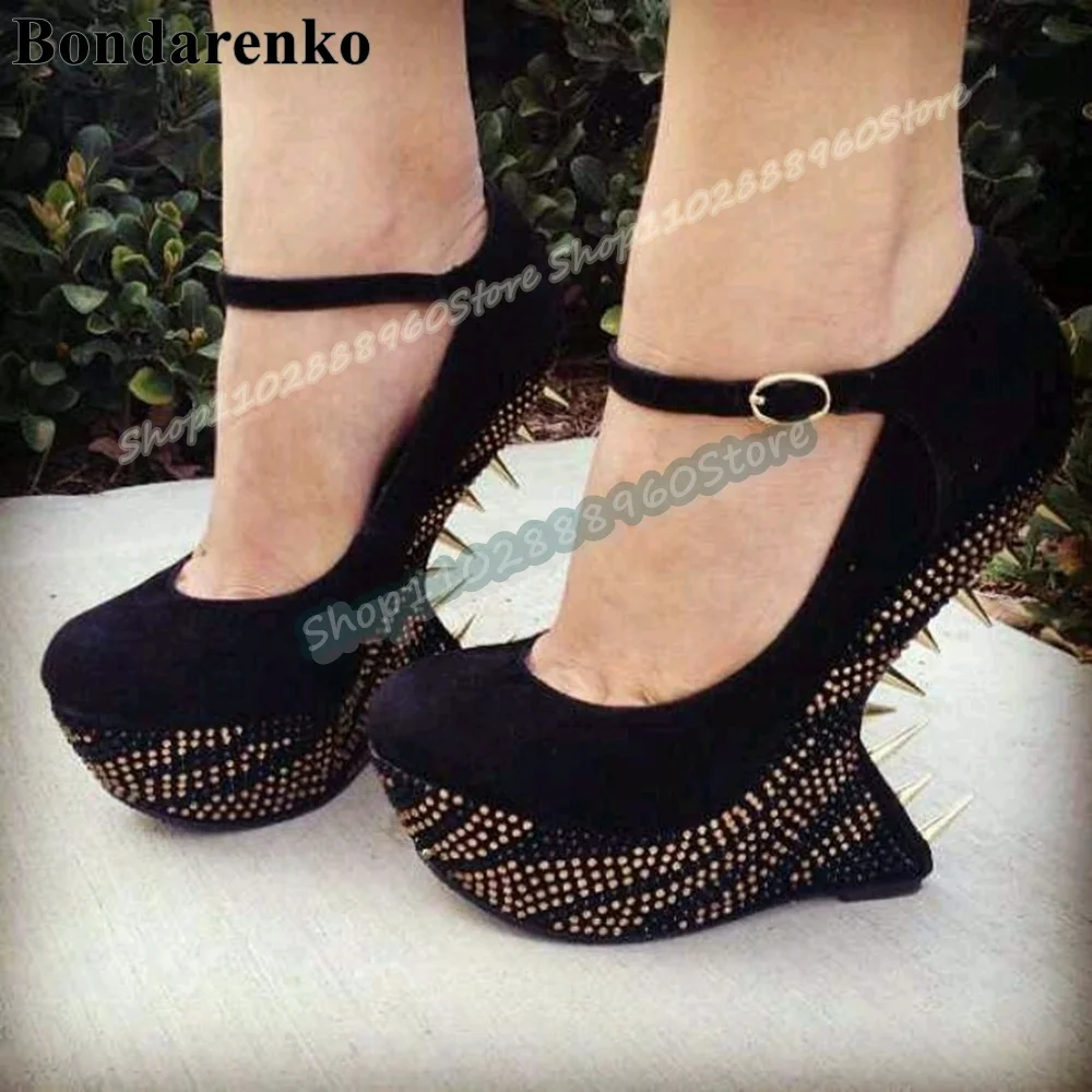Black Flock Crystal Rivets Platform Shallow Pumps Strange Style Heel Women Shoes Ankle Buckle Strap Round Toe Zapatos Para Mujer
Black Flock Crystal Rivets Platform Shallow Pumps Strange Style Heel Women Shoes Ankle Buckle Strap Round Toe Zapatos Para Mujer