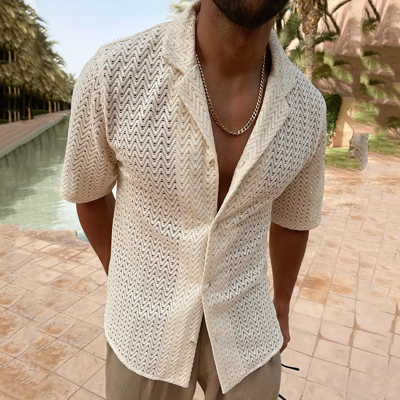 Shirts and Blouses Summer Hollow Out Knit Solid Slim Fit Polo Neck Short Sleeve Top Casual Men's Wear Y2K 2023 New Clothing
Shirts and Blouses Summer Hollow Out Knit Solid Slim Fit Polo Neck Short Sleeve Top Casual Men's Wear Y2K 2023 New Clothing