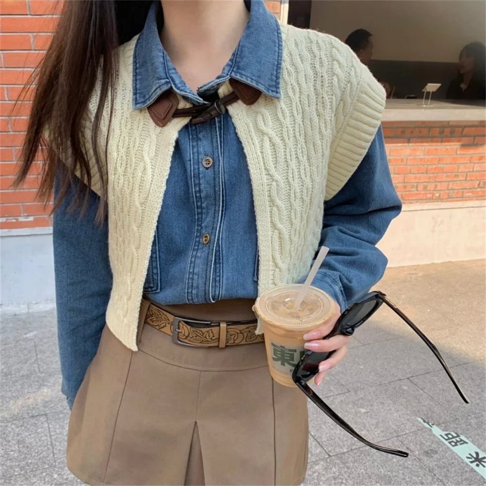 PLAMTEE High Street Vintage Denim Shirts With Knitted Cardigans Vest Spring 2024 Loose Chic New Slim Casual Daily Office Lady
PLAMTEE High Street Vintage Denim Shirts With Knitted Cardigans Vest Spring 2024 Loose Chic New Slim Casual Daily Office Lady
