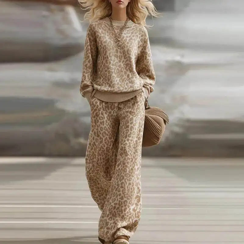 Fashionable Leopard Print Slim Fit Long Sleeve Women's Set Casual Pants Vintage Style Comfortable Autumn Winter Outfit
Fashionable Leopard Print Slim Fit Long Sleeve Women's Set Casual Pants Vintage Style Comfortable Autumn Winter Outfit