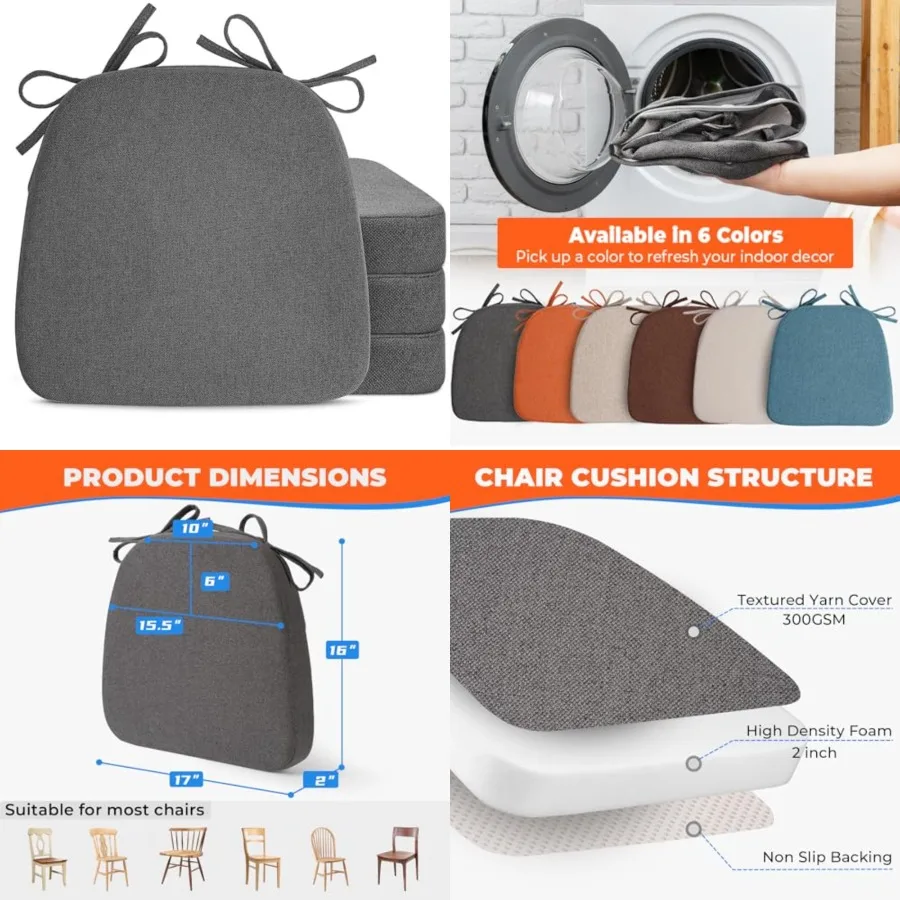 Chair Cushions for Dining Chairs, D-Shaped Seat Cushions with Removable Washable Cover and Ties, Chair Pads for Kitchen, Indoor
Chair Cushions for Dining Chairs, D-Shaped Seat Cushions with Removable Washable Cover and Ties, Chair Pads for Kitchen, Indoor