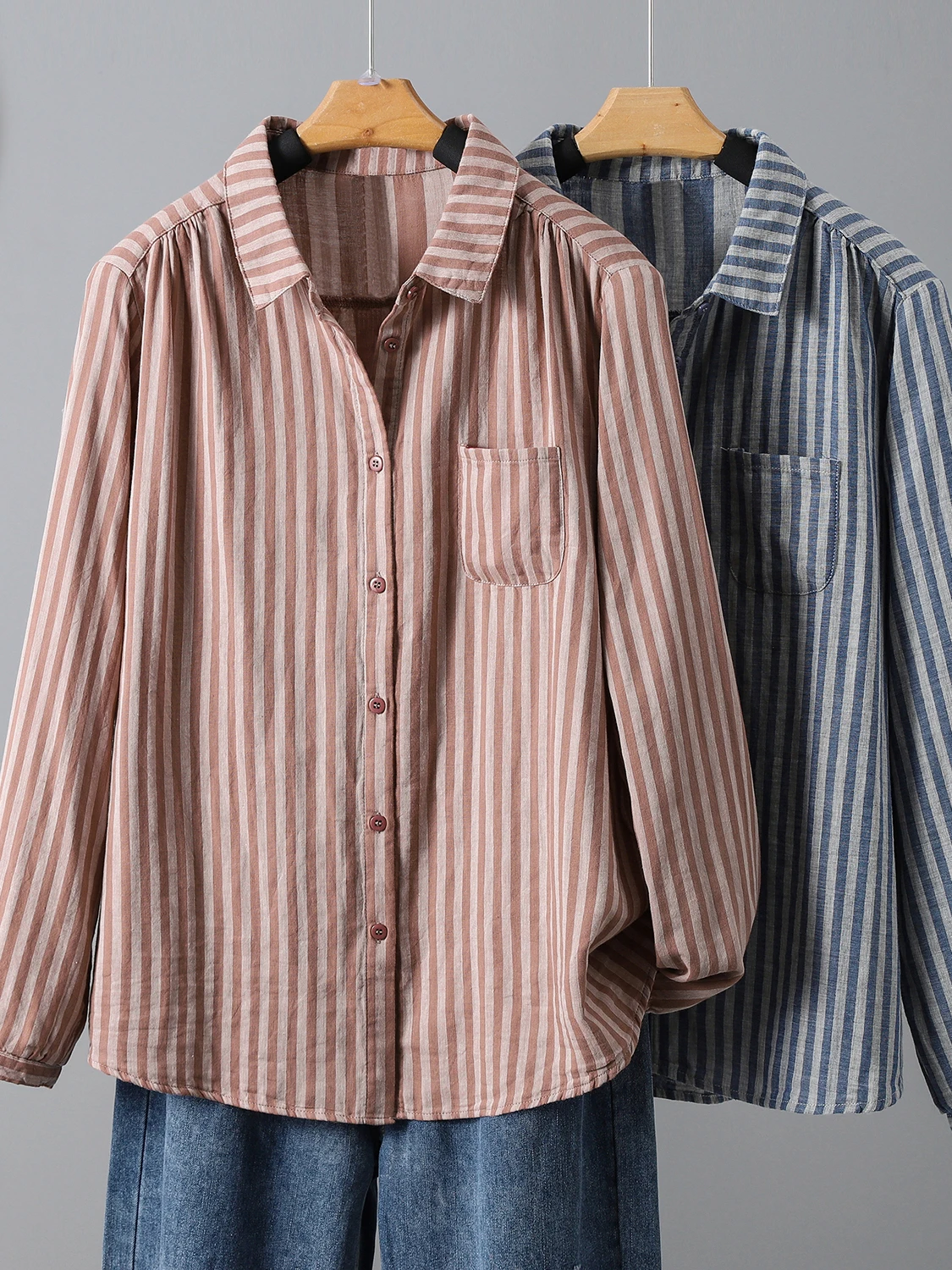 Loose Fit Long Sleeve Cotton Shirt Women's Style Double Layer Stripe Pattern Casual Wear Comfortable Loose Shirt
Loose Fit Long Sleeve Cotton Shirt Women's Style Double Layer Stripe Pattern Casual Wear Comfortable Loose Shirt