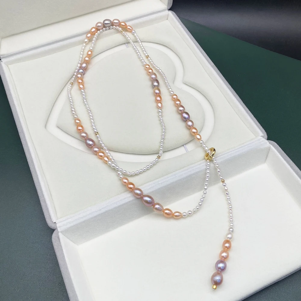 3-8mm Colorful Natural Pearl Sweater Necklace Coat Chain with Gradient Size and Color 100cm Double Layer and Y Chain Multi-wear
3-8mm Colorful Natural Pearl Sweater Necklace Coat Chain with Gradient Size and Color 100cm Double Layer and Y Chain Multi-wear