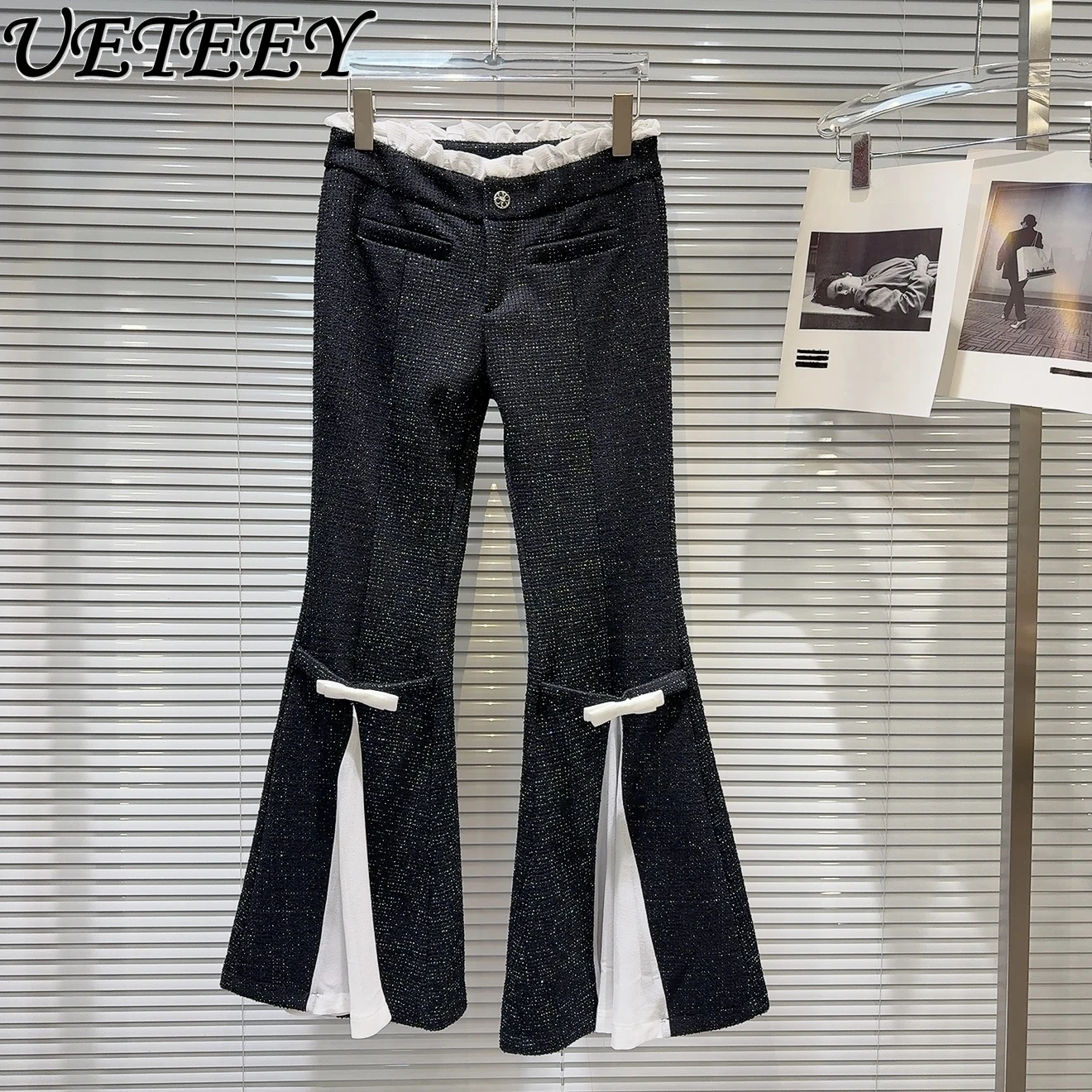Women Pantalones 2025 Spring New Street Cool Lace Waist Bow Balck Pants Split Micro-horn Fashion Casual Pants Female Trousers
Women Pantalones 2025 Spring New Street Cool Lace Waist Bow Balck Pants Split Micro-horn Fashion Casual Pants Female Trousers