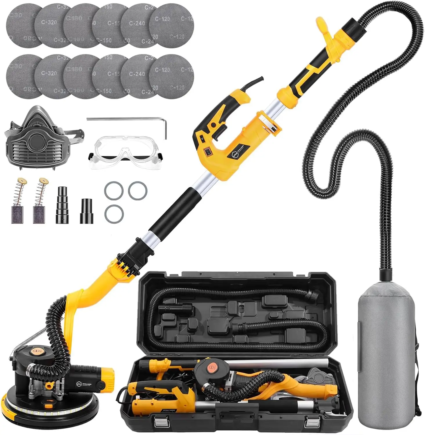 Drywall Sander 880W 7.3-Amp Electric Drywall Sander with 1100-2100RPM 5 Variable Speed 12pcs Sanding Discs Vacuum Dust Collector
Drywall Sander 880W 7.3-Amp Electric Drywall Sander with 1100-2100RPM 5 Variable Speed 12pcs Sanding Discs Vacuum Dust Collector