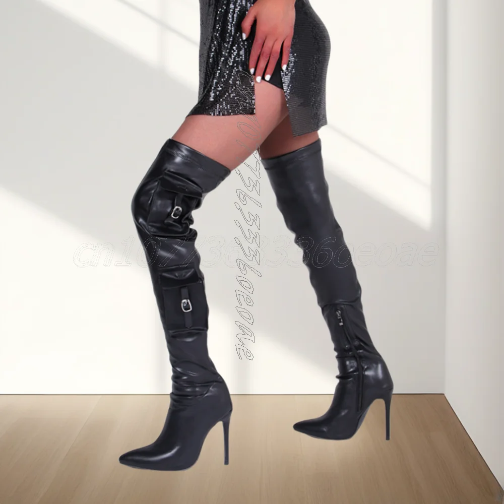Black Matte Leather Thigh High Boots with Pocket Decoration Side Zipper Thin High Heel Shoes for Women 2025 Zapatos Para Mujere
Black Matte Leather Thigh High Boots with Pocket Decoration Side Zipper Thin High Heel Shoes for Women 2025 Zapatos Para Mujere
