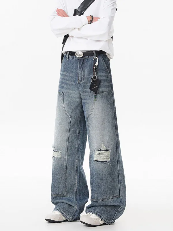 Cleanfit Blue Men's Workwear Jeans Tear Design Straight Leg American High Street Faion Cotton Polyester Blend Trousers
Cleanfit Blue Men's Workwear Jeans Tear Design Straight Leg American High Street Faion Cotton Polyester Blend Trousers