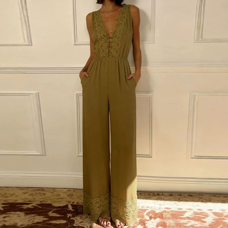 Sexy Deep V Neck Button Embroidery Jumpsuits Spring High Waist Straight Women's Rompers Summer Sleeveless Tank Overalls Harajuku
Sexy Deep V Neck Button Embroidery Jumpsuits Spring High Waist Straight Women's Rompers Summer Sleeveless Tank Overalls Harajuku