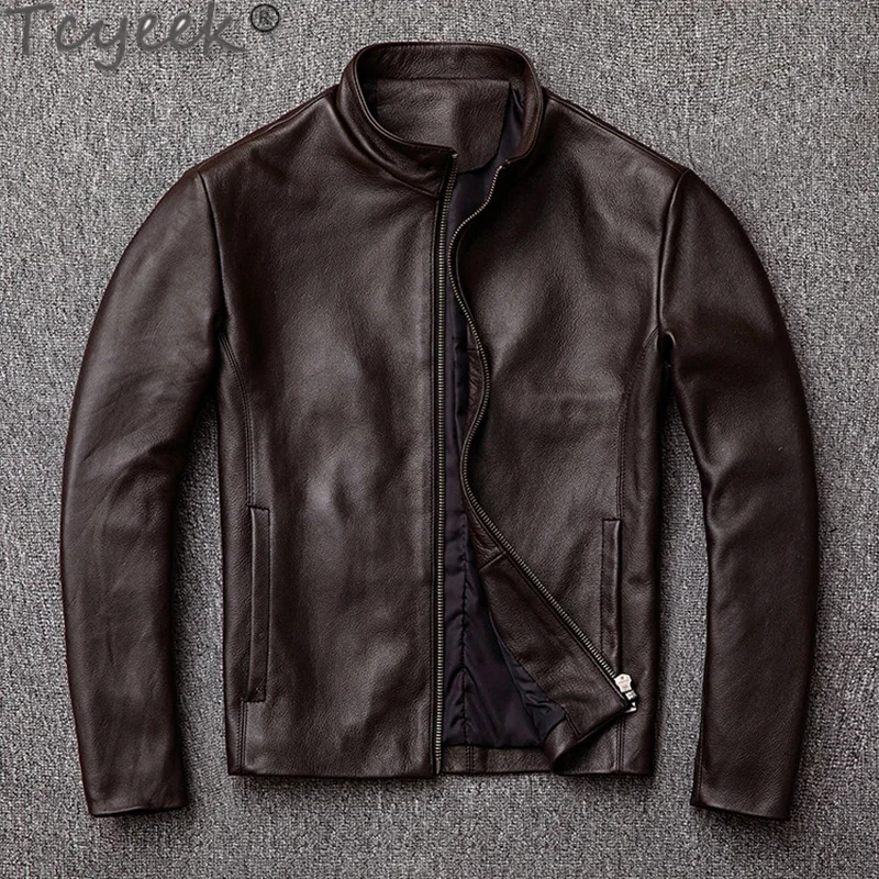 Men's Real Cowhide Short Dark Brown Pure Leather Stand-up Collar Slim Simple Jacket Spring Fall Men Cloth
Men's Real Cowhide Short Dark Brown Pure Leather Stand-up Collar Slim Simple Jacket Spring Fall Men Cloth