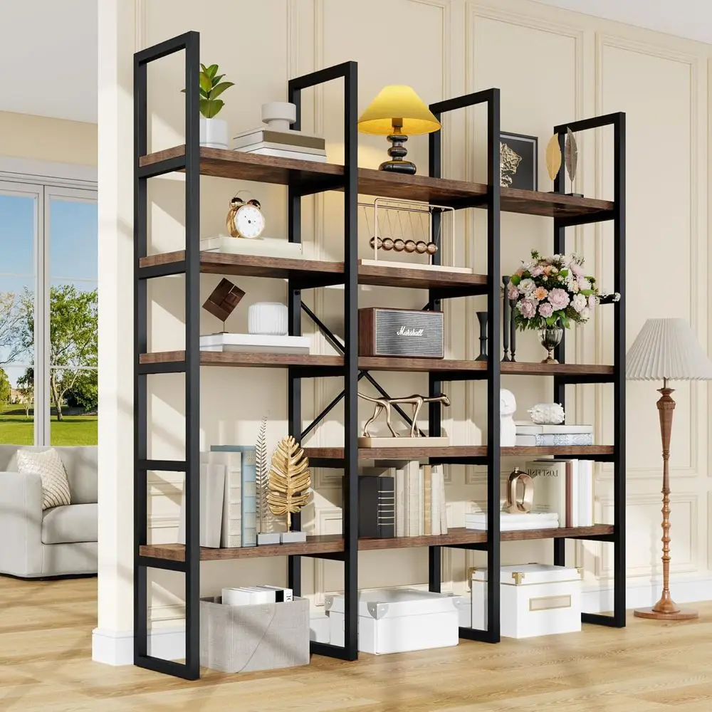 5-Tier Triple Wide Industrial Style Metal Bookcase, 71 Tall, Brown, Sturdy Display Shelving Unit
5-Tier Triple Wide Industrial Style Metal Bookcase, 71 Tall, Brown, Sturdy Display Shelving Unit