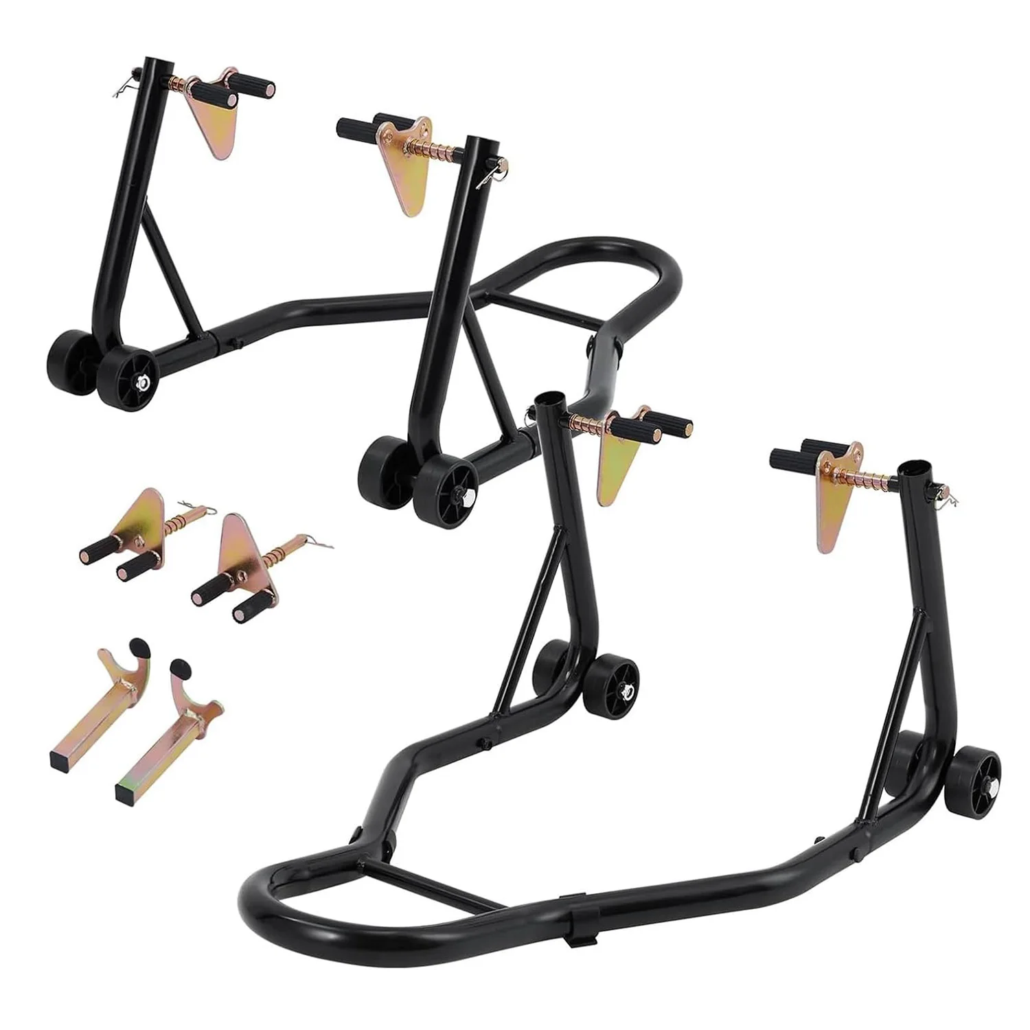 2-Pack Motorcycle Stand Lift 850Lbs Capacity,Front/Rear Combo, Front Wheel Fork Stand, Rear U Fork Swingarm Spool Stand
2-Pack Motorcycle Stand Lift 850Lbs Capacity,Front/Rear Combo, Front Wheel Fork Stand, Rear U Fork Swingarm Spool Stand