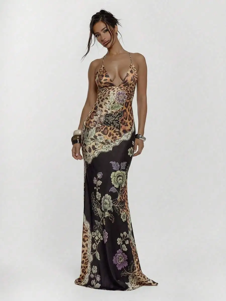 Animal Print Floral Maxi Dress Sleeveless V Neck Sexy Evening Party Dress
Animal Print Floral Maxi Dress Sleeveless V Neck Sexy Evening Party Dress