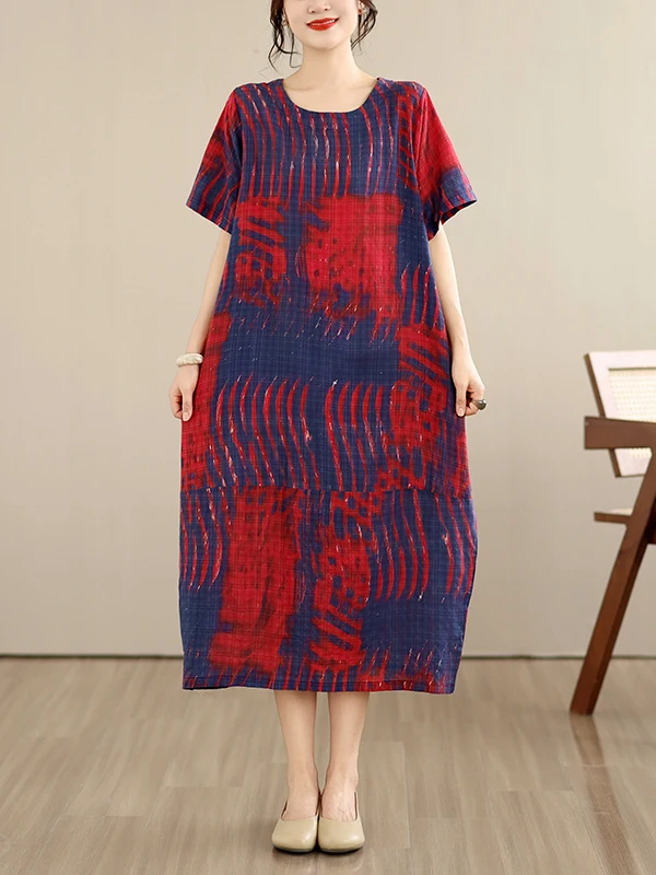 Summer New Loose Cotton Linen Print Short Sleeve round Neck Knee-Length Casual Style Women's Dress Fashionable Slimming Effect
Summer New Loose Cotton Linen Print Short Sleeve round Neck Knee-Length Casual Style Women's Dress Fashionable Slimming Effect