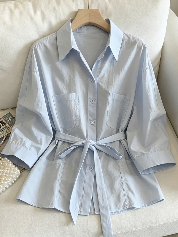 2026 Summer New Korean Style V-Neck Belted Shirt for plus Size Women Casual Breathable Short Sleeve Cover Belly Versatile Top
2026 Summer New Korean Style V-Neck Belted Shirt for plus Size Women Casual Breathable Short Sleeve Cover Belly Versatile Top