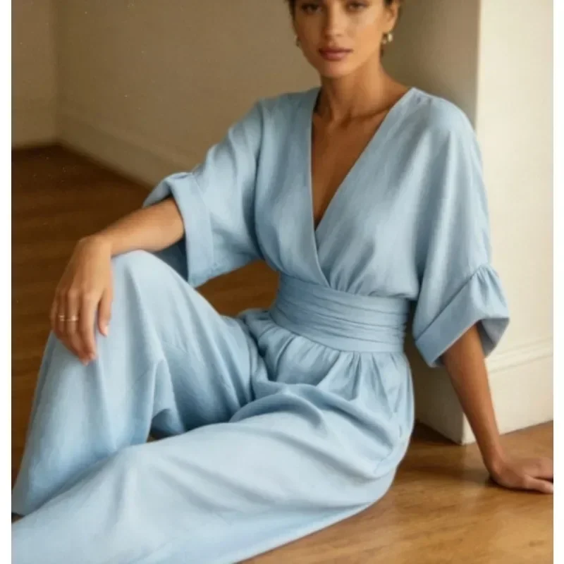 Ladies Spring Summer V Neck Jumpsuit Slim Fit Waist Cinching Alluring for Casual Elegance and Daily Wear
Ladies Spring Summer V Neck Jumpsuit Slim Fit Waist Cinching Alluring for Casual Elegance and Daily Wear