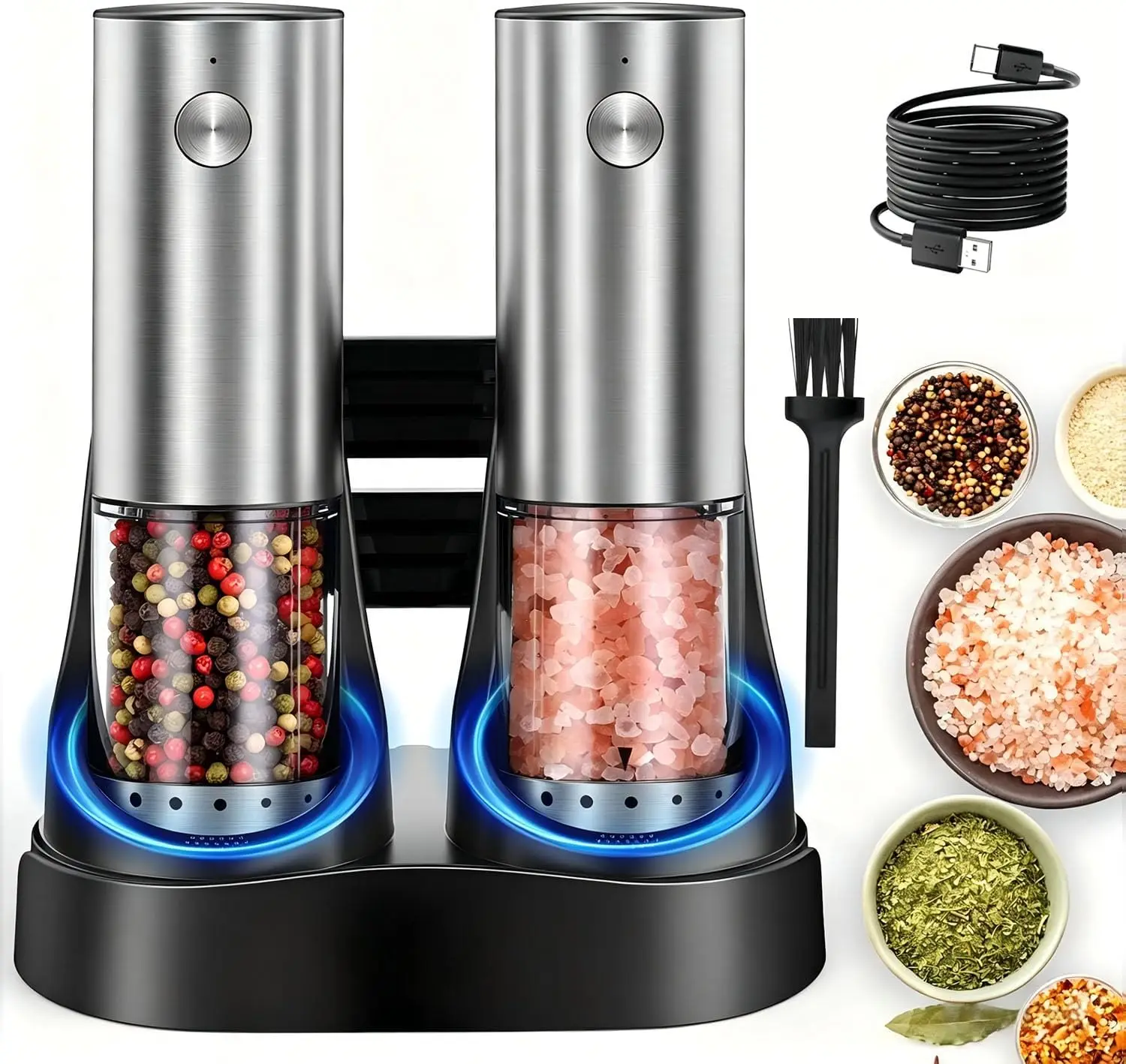 Set of 2 Electric Automatic Salt and Pepper Grinder Updated USB Rechargeable Adjustable 5 Level Coarseness Refillable Gear
Set of 2 Electric Automatic Salt and Pepper Grinder Updated USB Rechargeable Adjustable 5 Level Coarseness Refillable Gear
