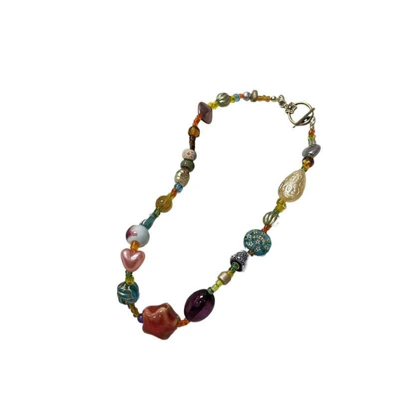 Color ethnic style glazed beaded star necklace women's new Chinese retro niche collarbone chain
Color ethnic style glazed beaded star necklace women's new Chinese retro niche collarbone chain