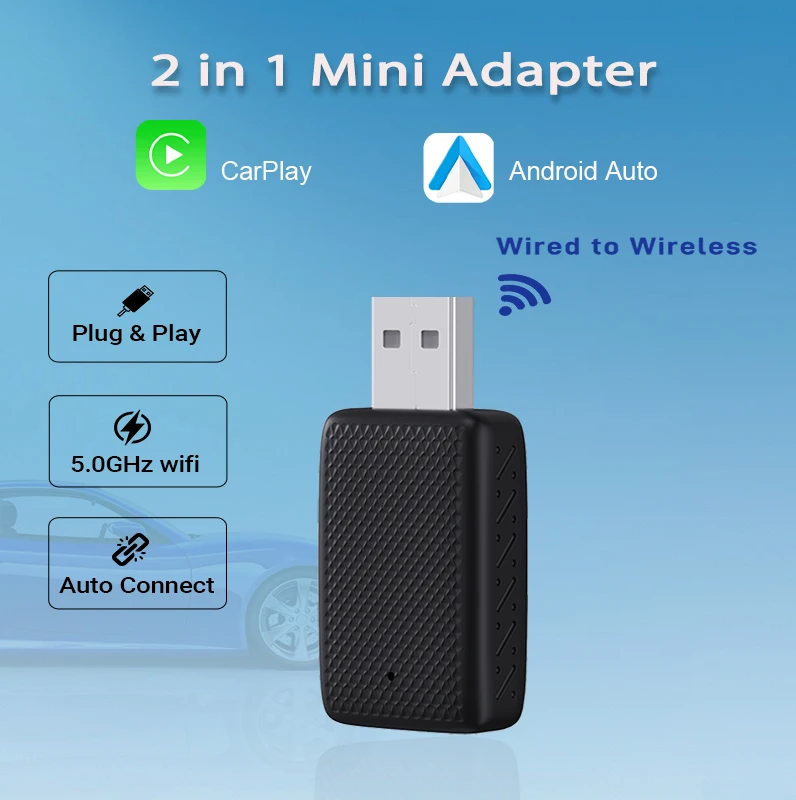 Мини-адаптер 2в1 с проводом к беспроводному CarPlay и Android Auto в реальном времени, подходит для 99% автомобилей Autoconnect Plug and Play
Мини-адаптер 2в1 с проводом к беспроводному CarPlay и Android Auto в реальном времени, подходит для 99% автомобилей Autoconnect Plug and Play