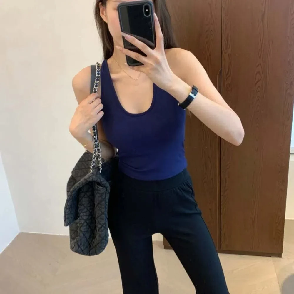 Soft Mimic Halter Sleeveless Crop Top Deep V-Neck Slim Fit Sweet Girl's Tank Top Undershirts Beachwear Camisole with Pads Lady
Soft Mimic Halter Sleeveless Crop Top Deep V-Neck Slim Fit Sweet Girl's Tank Top Undershirts Beachwear Camisole with Pads Lady