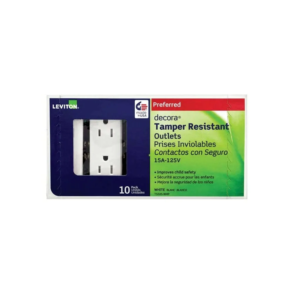 15 Amp Tamper Resistant Duplex Electrical Outlet Child Safety 10 Pack Shutter Mechanism Reliable Conductivity Plastic Wall
15 Amp Tamper Resistant Duplex Electrical Outlet Child Safety 10 Pack Shutter Mechanism Reliable Conductivity Plastic Wall